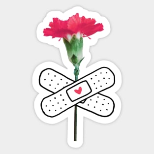 Pink flower with band aid patch Sticker